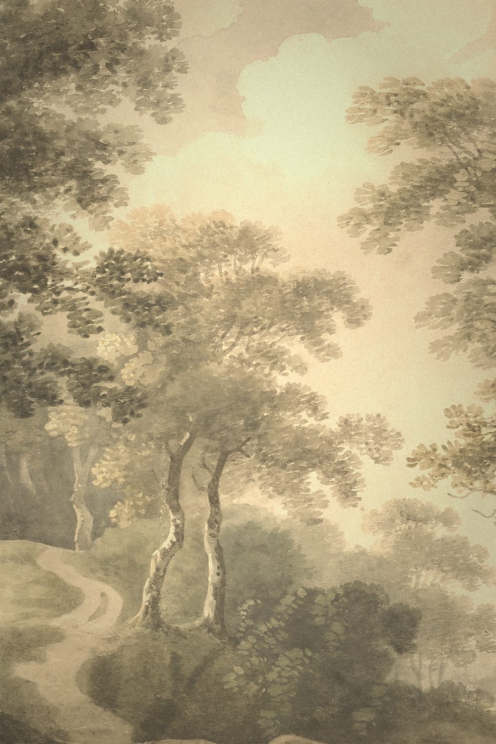 Acuarela de árboles junto a un sendero